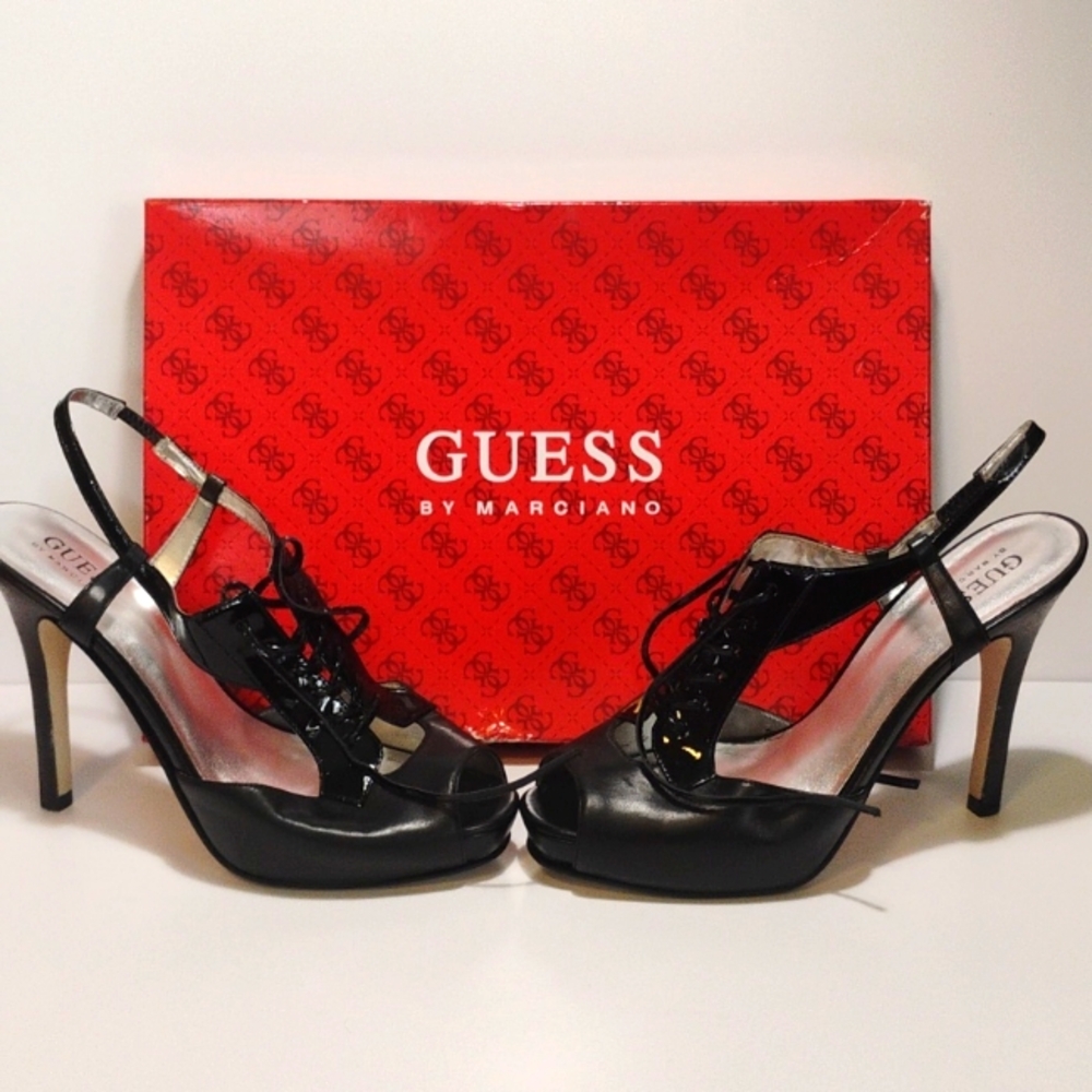 Guess Leather High Heels Slingback Peeptoe Size 7 W/Orig Box